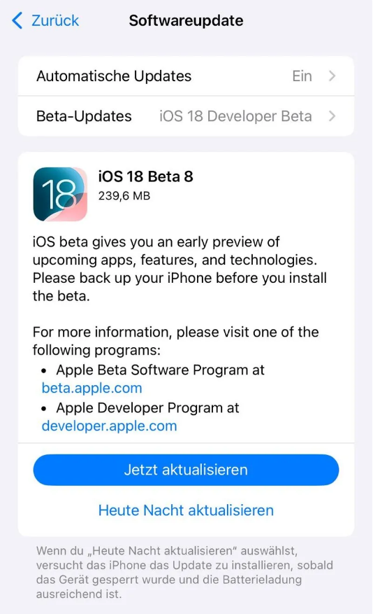 仁怀苹果手机维修分享苹果 iOS / iPadOS 18 开发者预览版 Beta 8 发布 